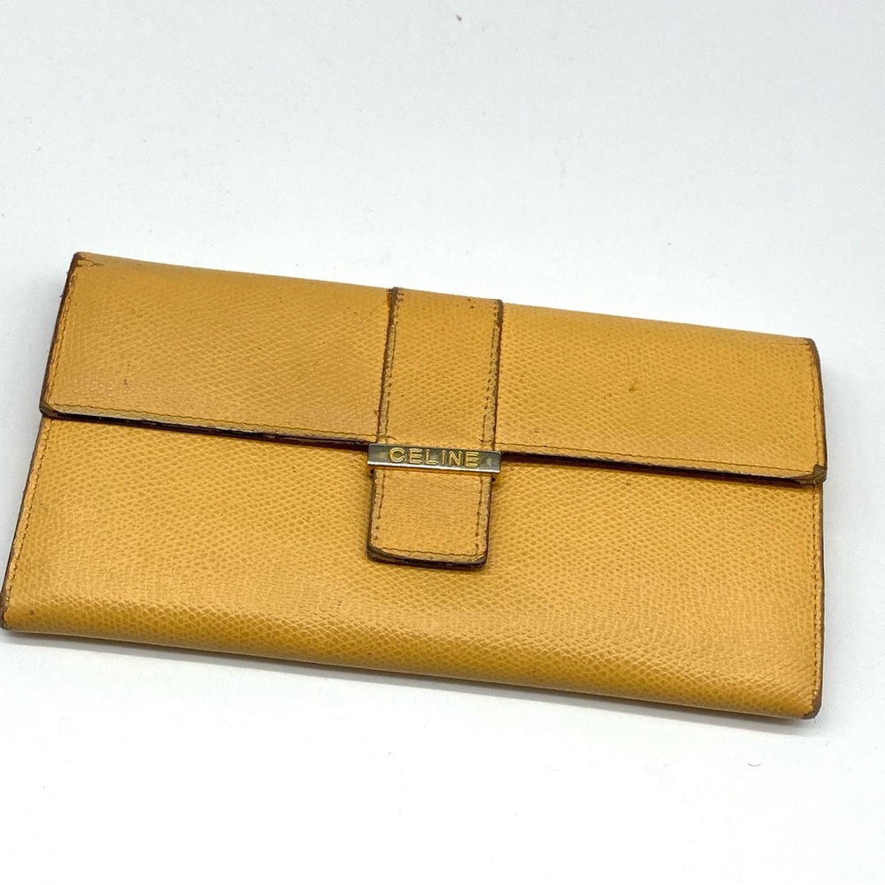 Celine Yellow Leather Logo Bifold Long Wallet Money Card Clutch